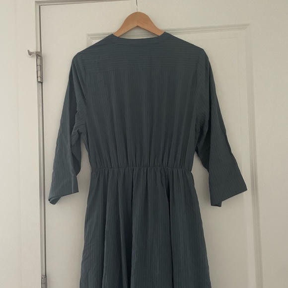 Jenni Kayne Seersucker Stripe Button Front Shirt Maxi Dress Ink Pockets - Picture 11 of 11